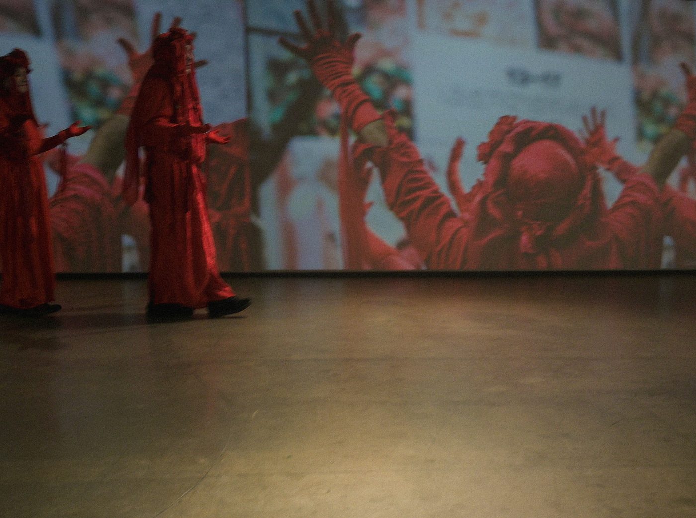 Red Rebel Brigade among the works
